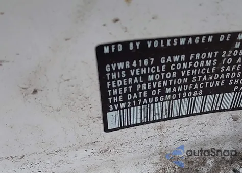 2016 Volkswagen Golf Tsi S 4-Door z USA, uszkodzony, nr VIN 3VW217AU6GM019088